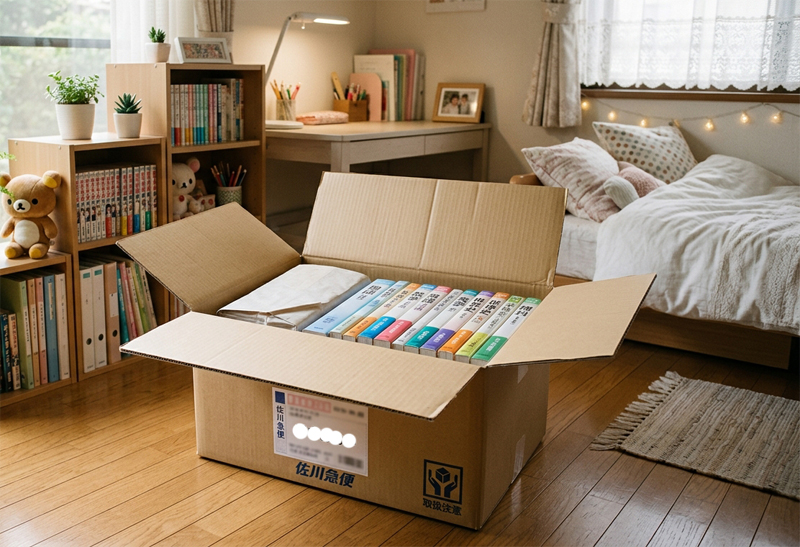段ボールに入ったままの教科書