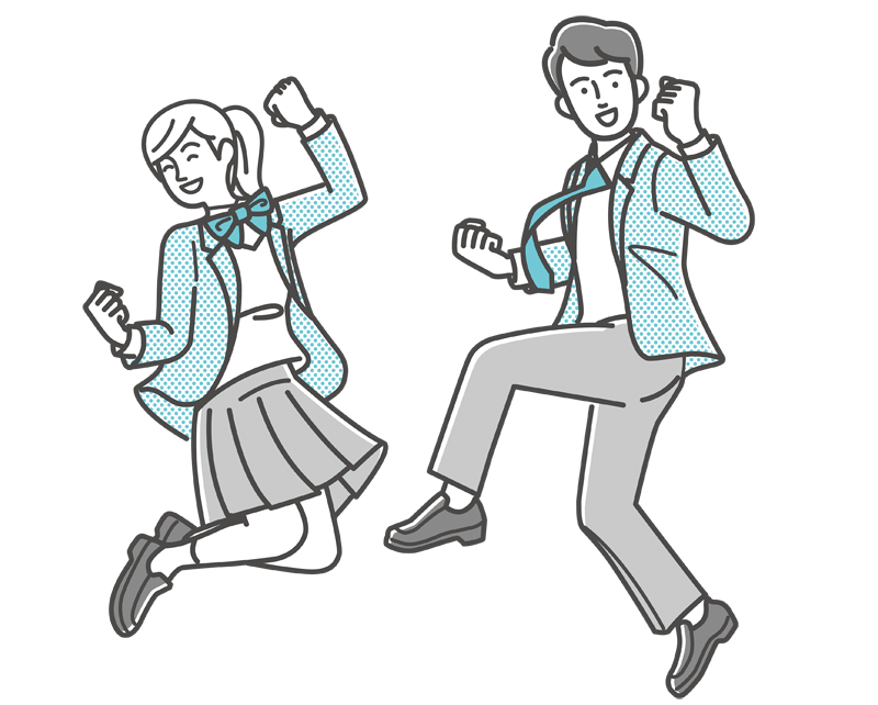 ジャンプしやる気満々の高校生男女