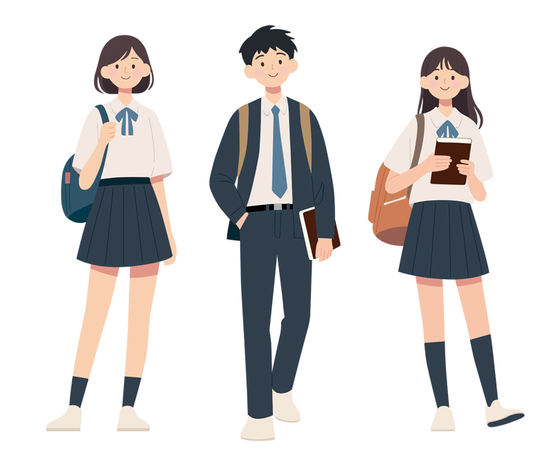男女高校生楽しそうに歩いている