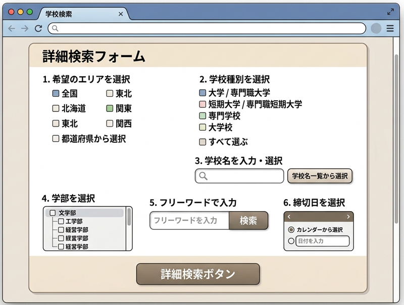 指定校検索フォームのPC画面
