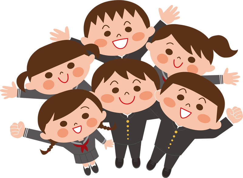 男女6人が上に向かってポーズしている