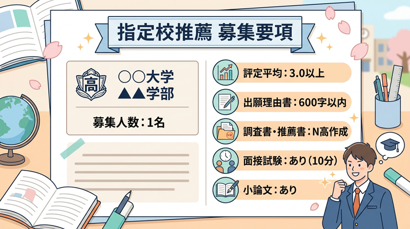 N高の指定校推薦募集要項の例