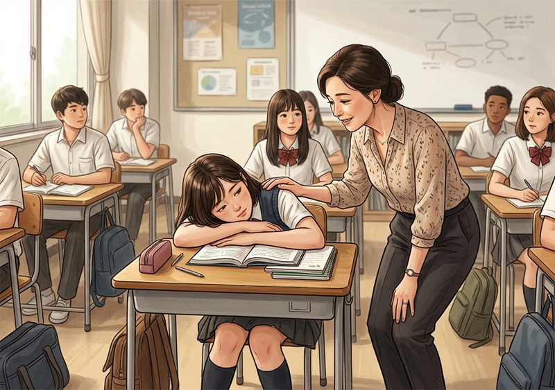 授業中寝てる子を起こす先生